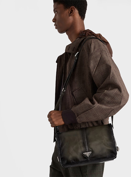 高仿PRADA包包 | A货普拉达男包 2026春夏新款 军绿色做旧皮革单肩包