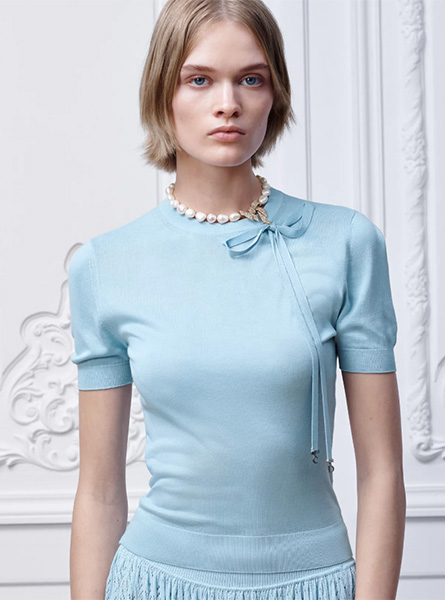 DIOR高仿女装 | 迪奥 A货服装  2026夏季DIOR新款 天蓝色短袖修身针织衫