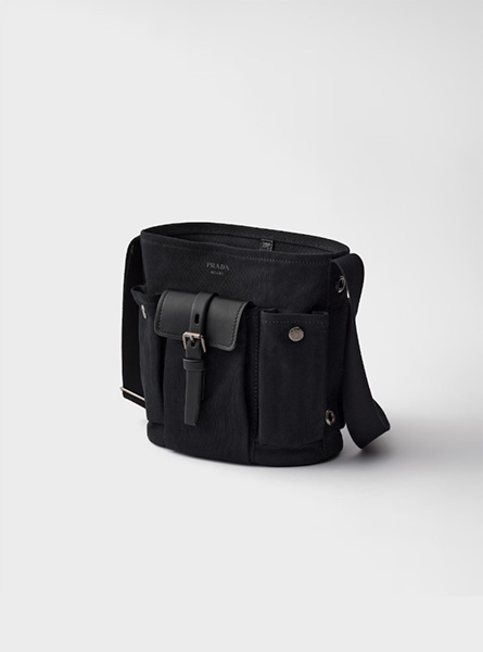 高仿PRADA包包 | A货普拉达女包 2026春夏新款 黑色Prada Route 迷你帆布与皮革水桶包