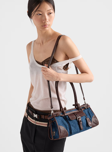 高仿PRADA包包 | A货普拉达女包 2026春夏新款 Prada Bonnie中号牛仔和皮革手提包