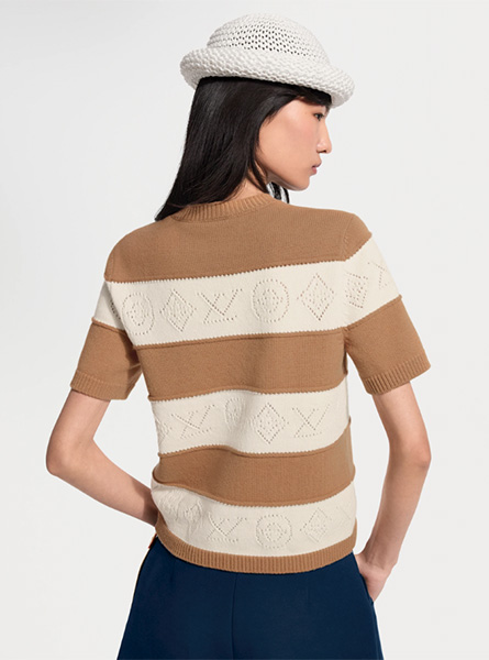 LV高仿女装 | 路易威登 A货服装  2026春夏LV新款 镂空条纹针织衫