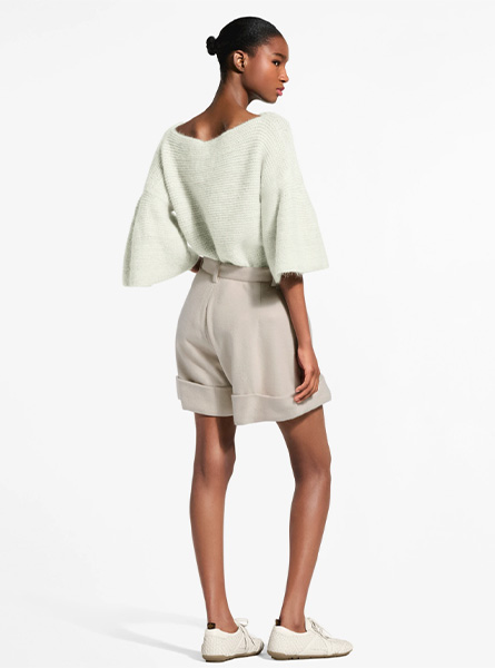 LV高仿女装 | 路易威登 A货服装  2026春夏LV新款 毛绒混纺翻边短裤