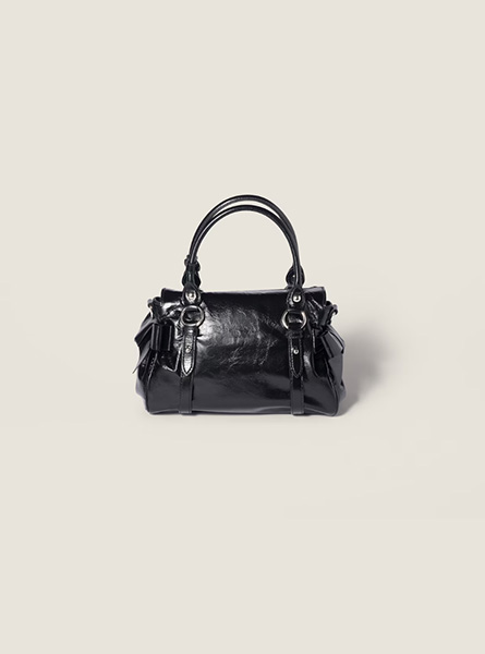 高仿MIUMIU包包 | A货缪缪包包 2026春夏MIUMIU新款 黑色亮面皮革手提包