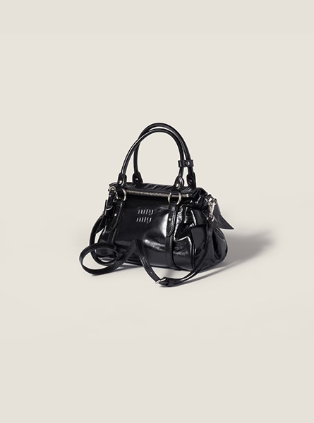 高仿MIUMIU包包 | A货缪缪包包 2026春夏MIUMIU新款 黑色亮面皮革手提包