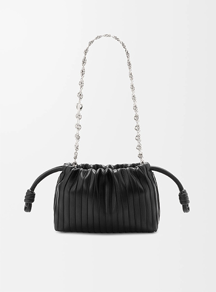 高仿LOEWE包包 | A货罗意威包包 2026春夏新款 黑色迷你纳帕羊皮革 Flamenco Pleats 手拿包