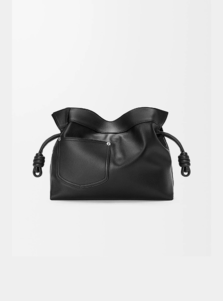 高仿LOEWE包包 | A货罗意威包包 2026春夏新款 黑色中号亮面牛皮革 Panta Flamenco 手拿包