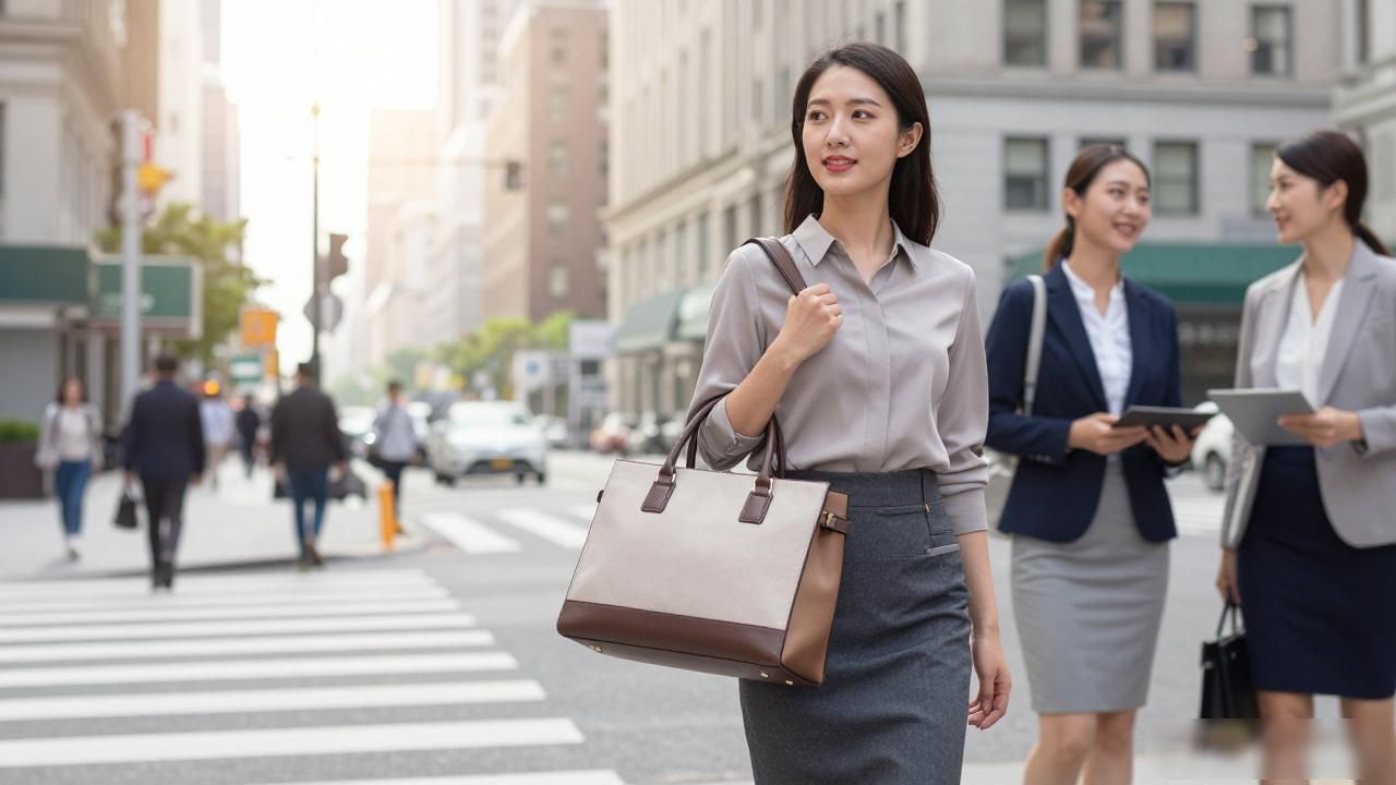 Two-Tone Handheld Bag｜拼色手提通勤包_手提斜挎两用包_拼色条纹手提包